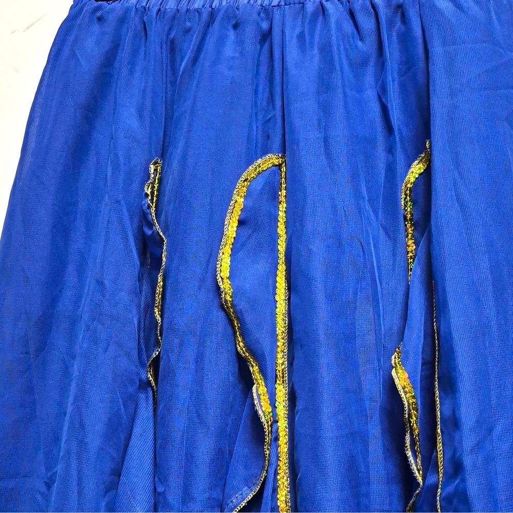 Women's Belly Dance Skirt Blue Solid Chiffon Polyester Gold Trim Ruffle costume